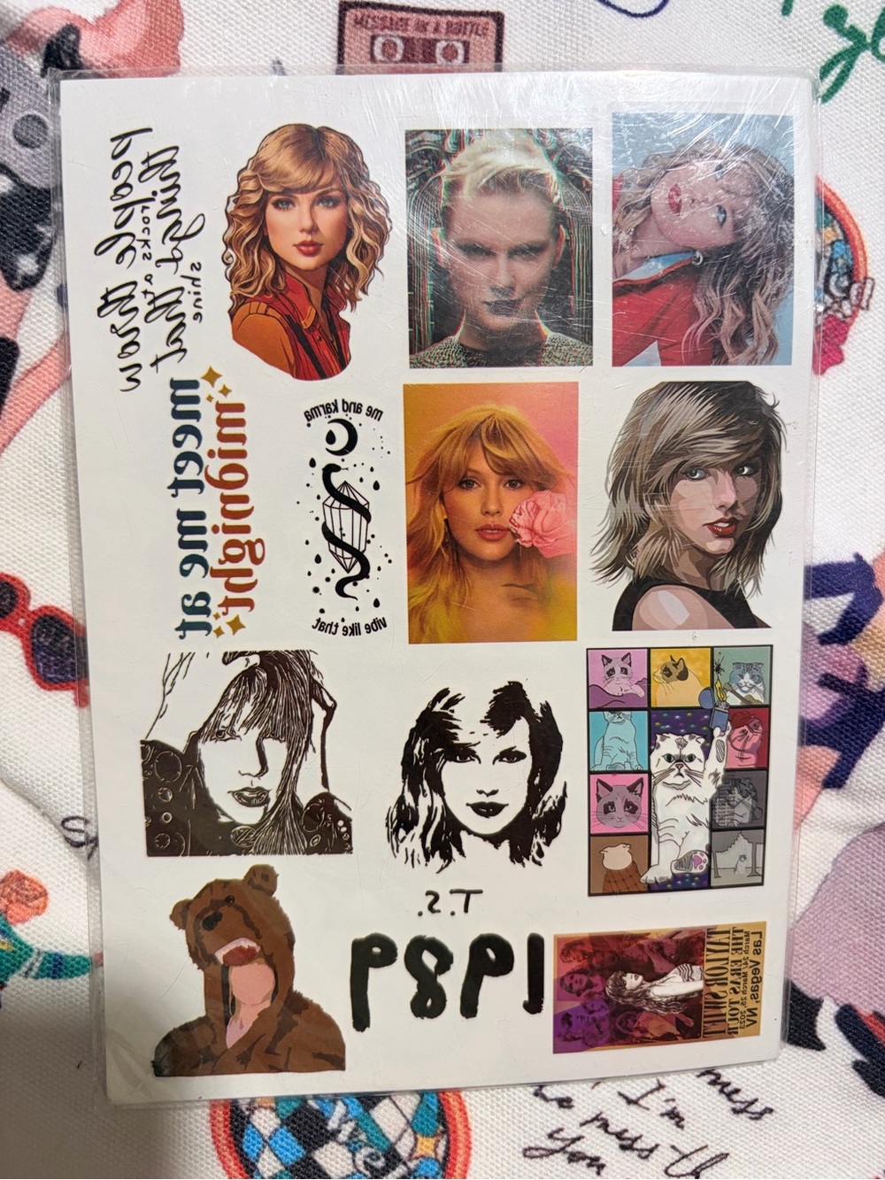 NWT Taylor Swift Illustrated Tote Bag, Cosmetic Bag & 100 sticker sheet Bundle - Picture 2 of 4